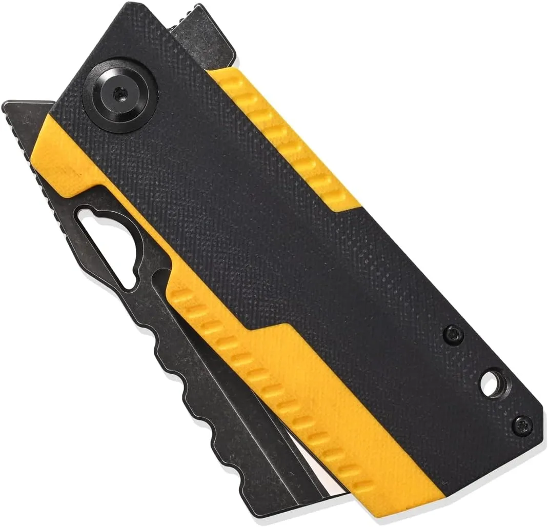 Sitivien ST155 Folding Knife,Sandvik 14C28N Steel Blade,G10 Handle EDC Tool Knife Pocket Knife for Fishing,Camping,Hiking(Black Yellow) …