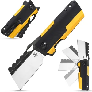 Sitivien ST155 Folding Knife,Sandvik 14C28N Steel Blade,G10 Handle EDC Tool Knife Pocket Knife for Fishing,Camping,Hiking(Black Yellow) …