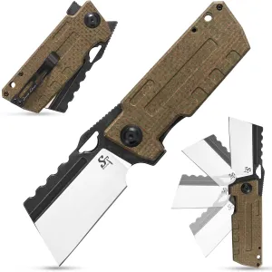 Sitivien ST155 Folding Knife,Sandvik 14C28N Steel Blade,Micarta Handle EDC Tool Knife Pocket Knife for Fishing,Camping,Hiking(Green) …
