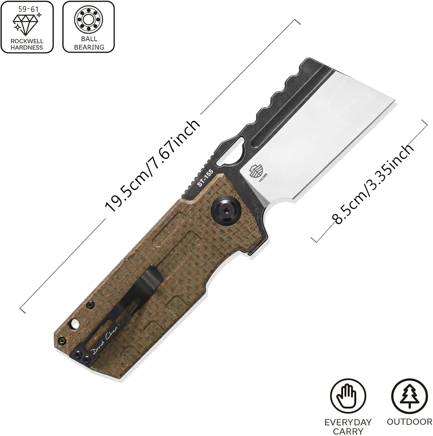 Sitivien ST155 Folding Knife,Sandvik 14C28N Steel Blade,Micarta Handle EDC Tool Knife Pocket Knife for Fishing,Camping,Hiking(Green) …