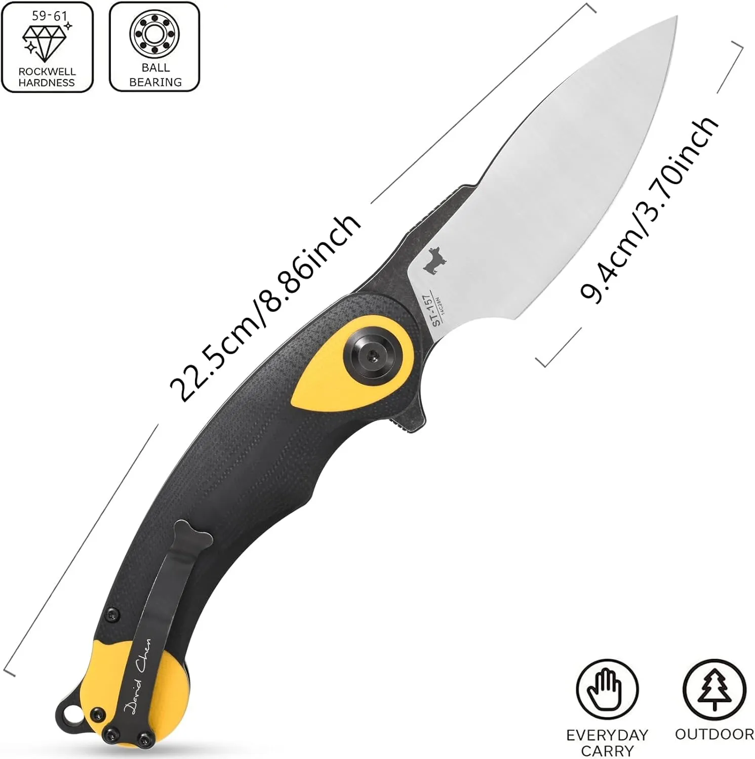 Sitivien ST157 Pocket Folding Knife,Sandvik 14C28N Steel Blade with G10 Handle,Chinese Zodiac Series EDC Tool Knifes for Outdoor Camping Hiking Survival Fishing(Yellow) … … …