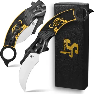 Sitivien ST164 Folding Pocket Knife,AUS-10 Steel Blade,Steel Head CNC Precision Carving G10 Handle EDC Tool Knife for Outdoor Survival Camping Hiking Fishing(Yellow)