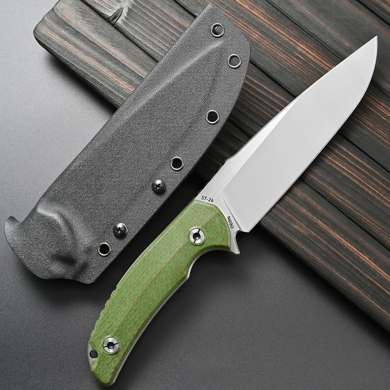 Sitivien ST26 Fixed Blade Knife N690 Steel Blade Micarta Handle Full Tang EDC Fixed Knifes for Outdoor Activities Working Camping(Green)