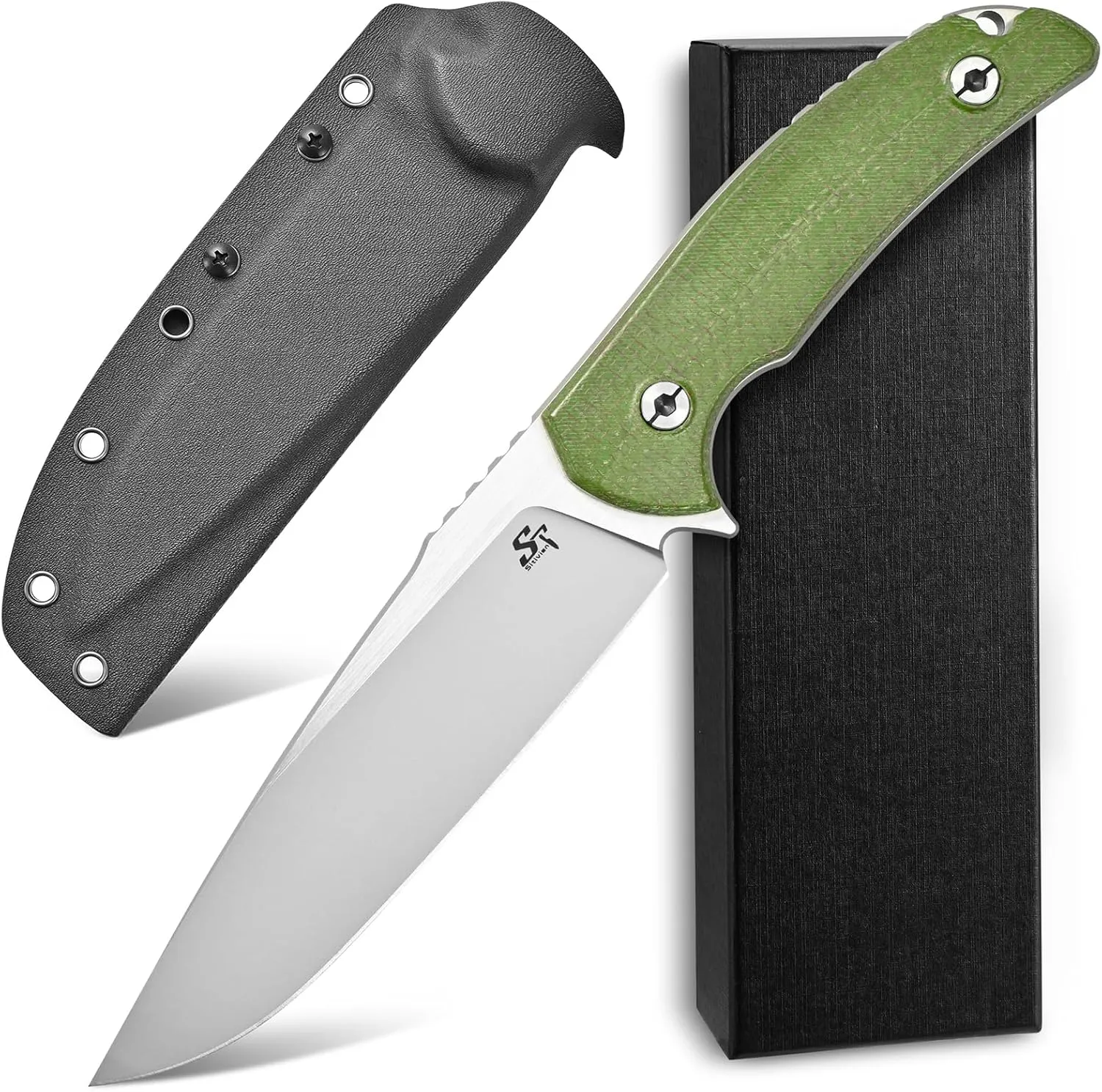 Sitivien ST26 Fixed Blade Knife N690 Steel Blade Micarta Handle Full Tang EDC Fixed Knifes for Outdoor Activities Working Camping(Green)