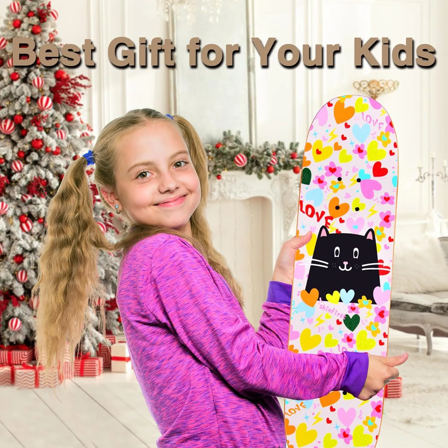 Skateboards for Beginners Kids Boys Girls Teens and Adults, 31 Inch Complete Standard Skateboards with 7-Layer Maple Double Kick Deck Unicorn and Skull Design