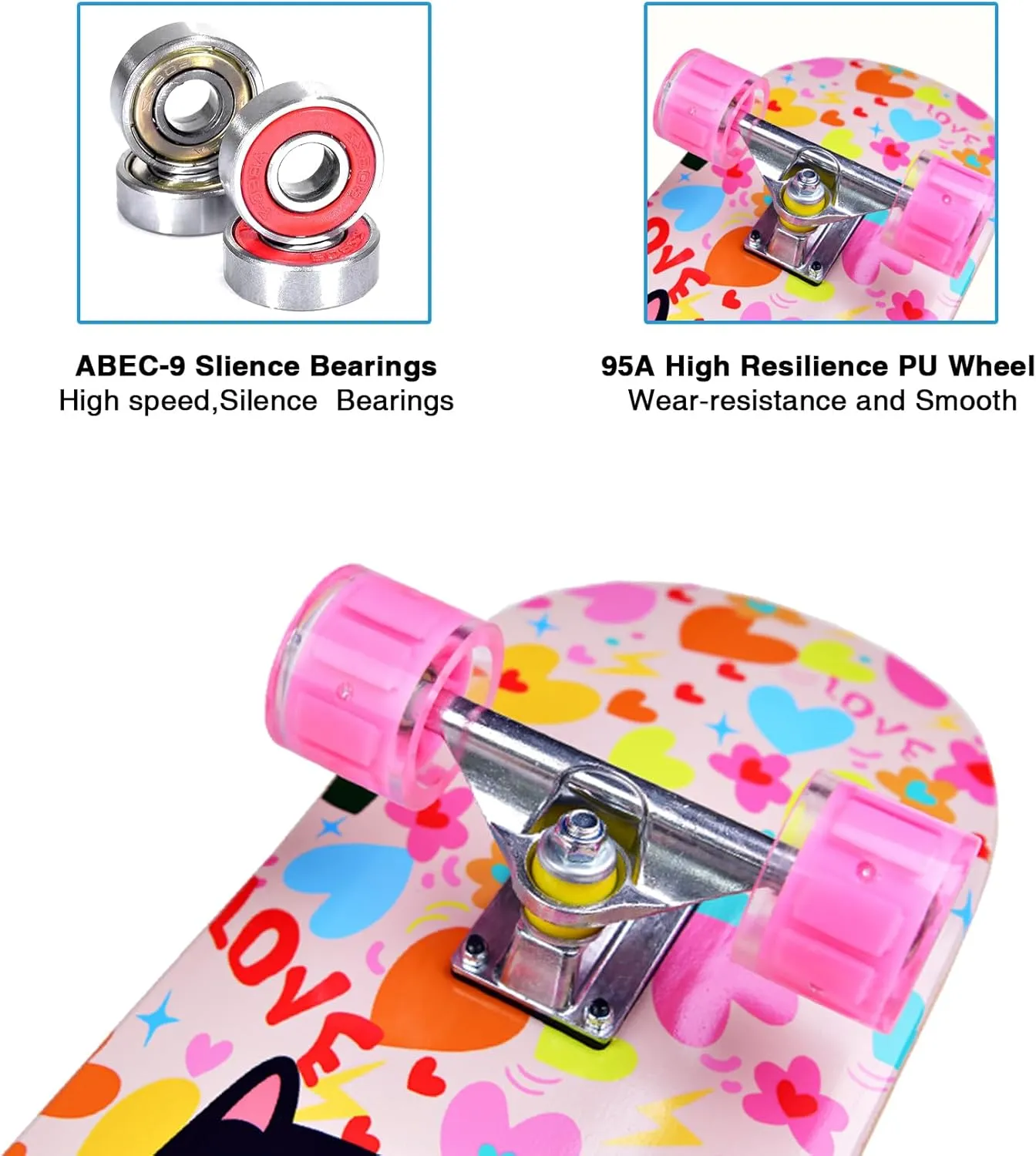 Skateboards for Beginners Kids Boys Girls Teens and Adults, 31 Inch Complete Standard Skateboards with 7-Layer Maple Double Kick Deck Unicorn and Skull Design