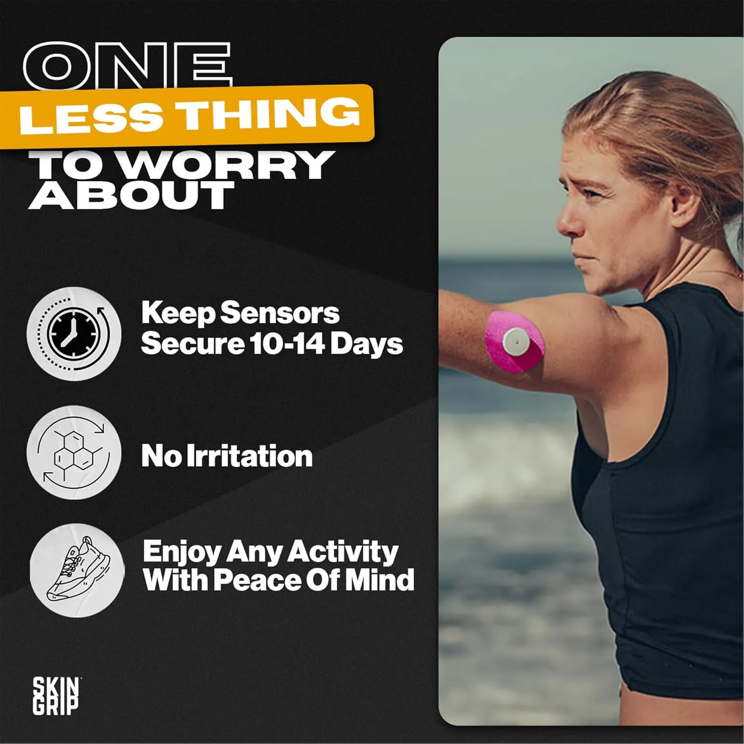 Skin Grip Freestyle Libre 2 & Lingo Sensors Cover – Compatible with Infusion Sets, Waterproof Adhesive Tape, Covers w/Cutout (Not for Libre3), Lasts 10-15 Days, CGM Sensor Patches, Pink