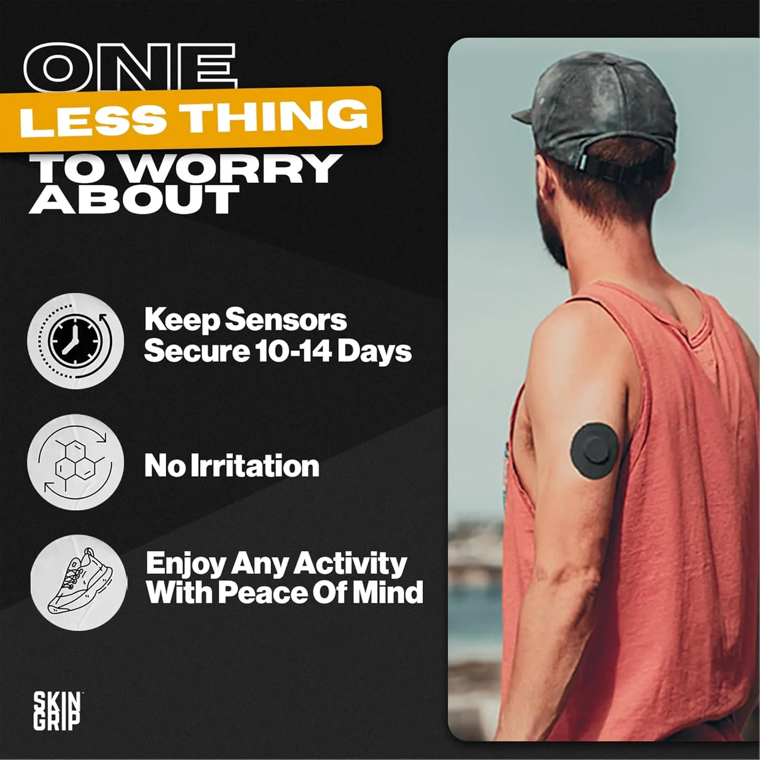 Skin Grip Freestyle Libre 2 Sensor Covers & Lingo CGM – Waterproof and Sweatproof Adhesive for 10-15 Days, Pre-Cut Medical Tape, Continuous Glucose Monitor Patch – 20 Pack, Black