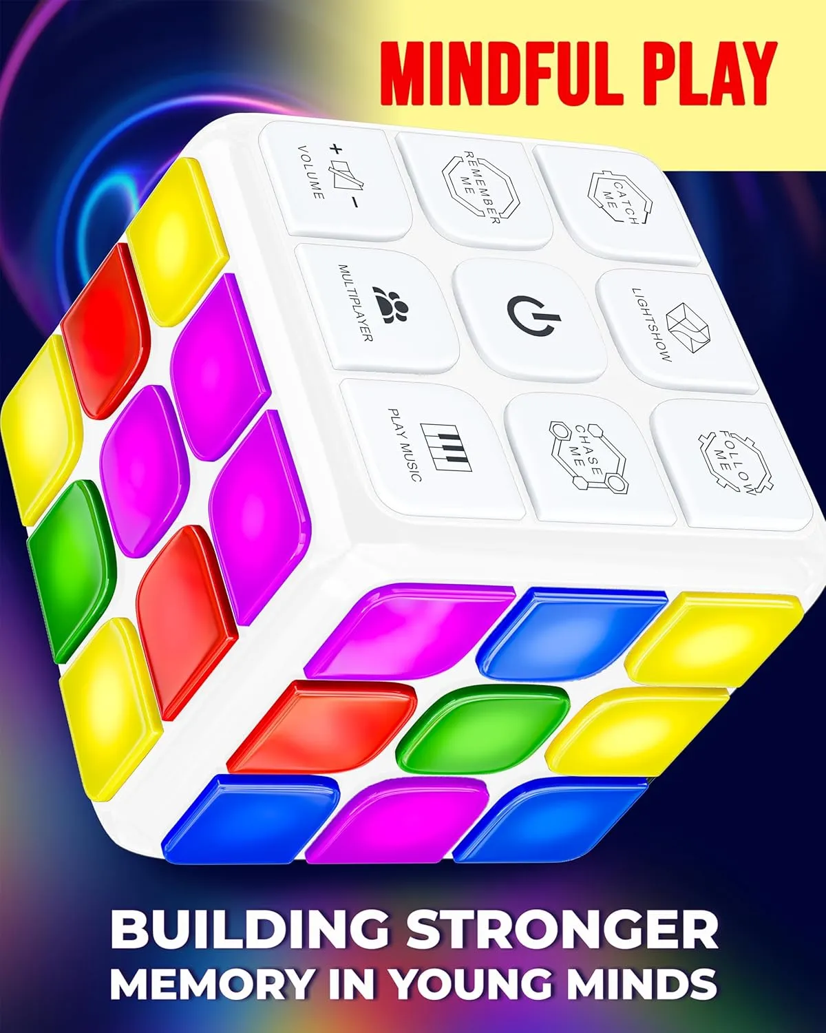 Skywin Puzzle STEM Memory Cube Game, Entertaining, Fun & Unique Flashing Memory Cube, Electronic Memory & Speed Game Development for Kids & Adults, Brain Hands and Eyes Coordination Game Cubes (White)