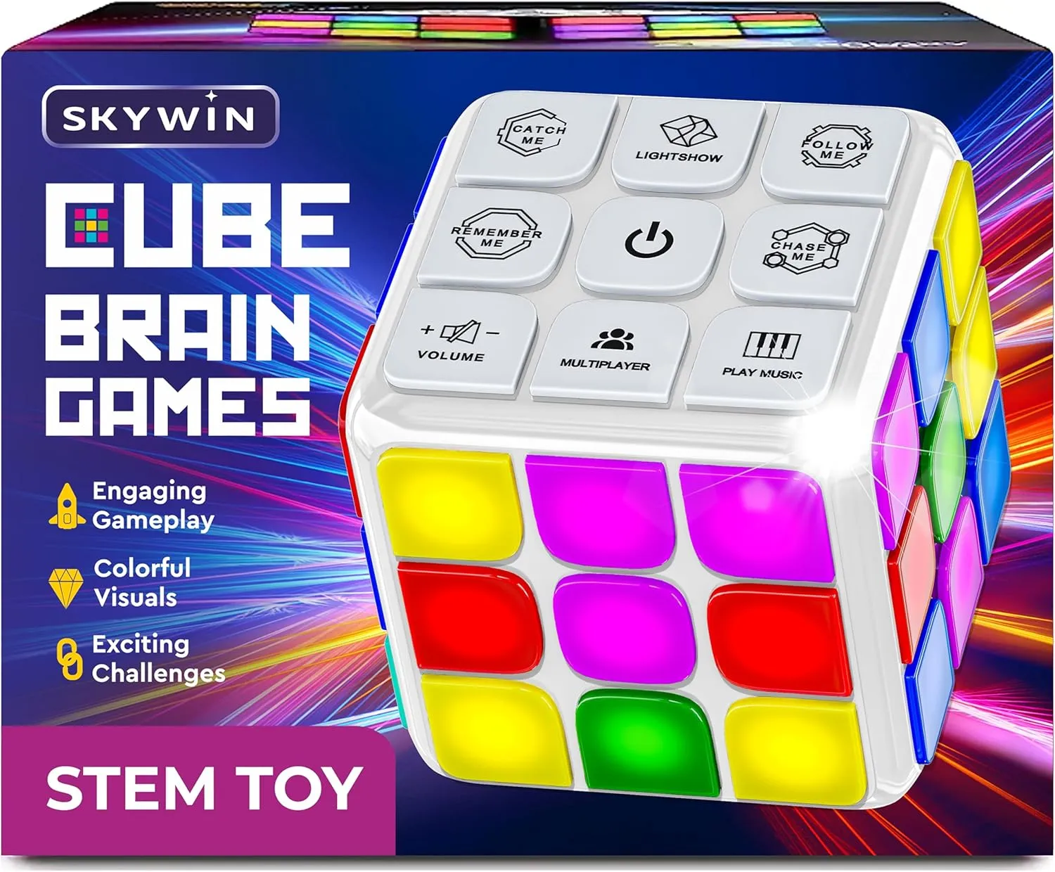 Skywin Puzzle STEM Memory Cube Game, Entertaining, Fun & Unique Flashing Memory Cube, Electronic Memory & Speed Game Development for Kids & Adults, Brain Hands and Eyes Coordination Game Cubes (White)