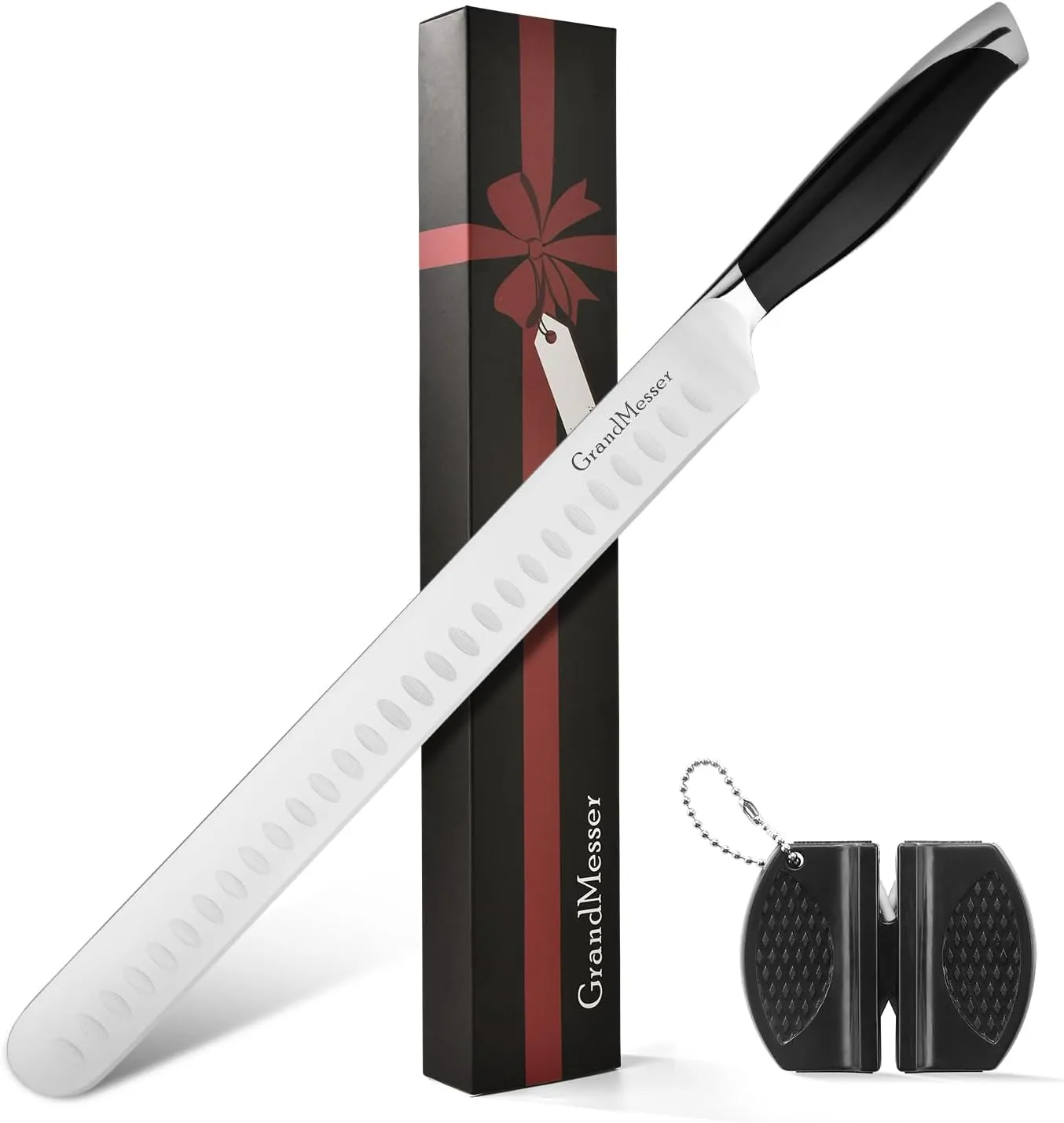 Slicing Carving Knife, 12" Brisket Knife, Ergonomic Handle Design, for Cutting BBQ Turkey Ham Rib Roast Beef with Sharpener.