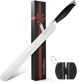 Slicing Carving Knife, 12" Brisket Knife, Ergonomic Handle Design, for Cutting BBQ Turkey Ham Rib Roast Beef with Sharpener.