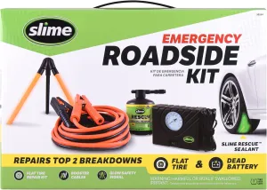 Slime 50154 Emergency Roadside Kit with Flat tire Repair and Booster Cables for Compact Cars, Standard Cars and Crossovers