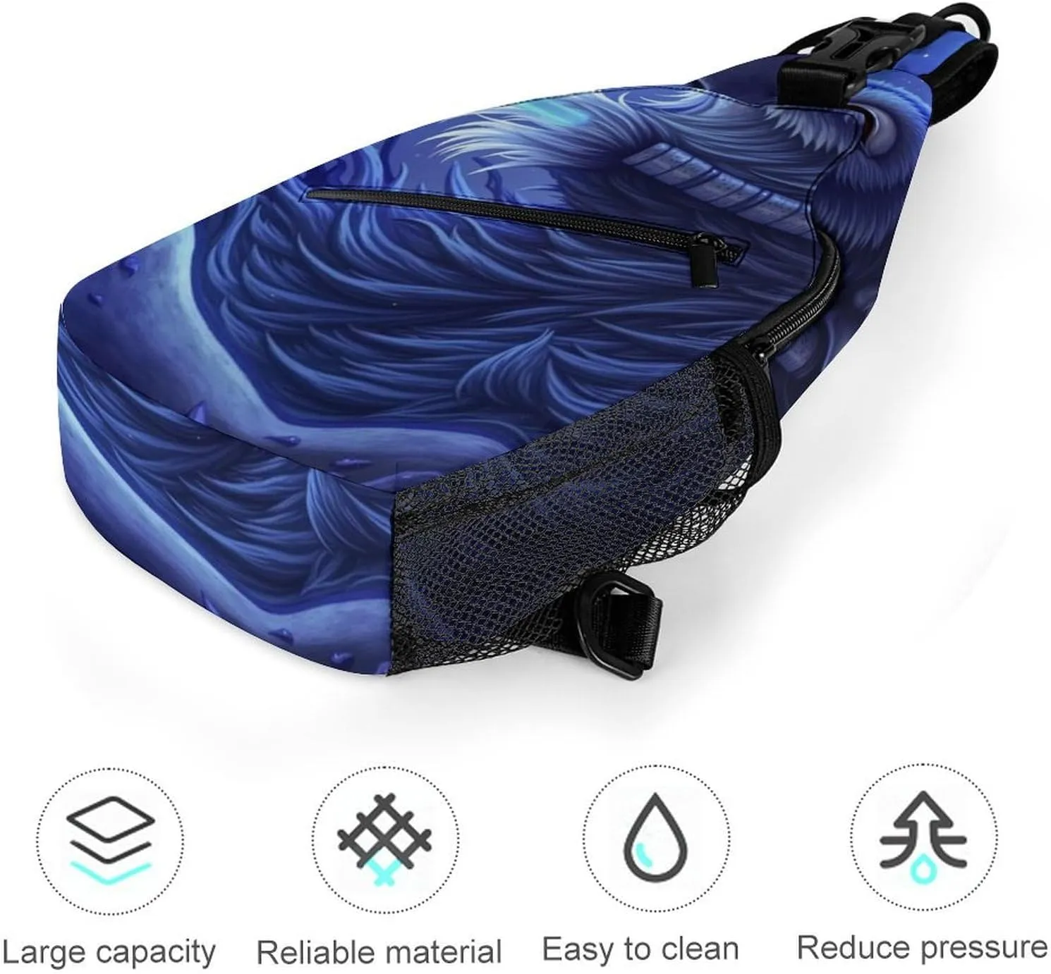 Sling Backpack for Women Men Multipurpose Anti-Theft Gym Crossbody Sack Satchel Outdoor Hiking Bag Tool Backpack, Blue Ocean Cool Wolf Art Crossbody Daypacks Chest Packs