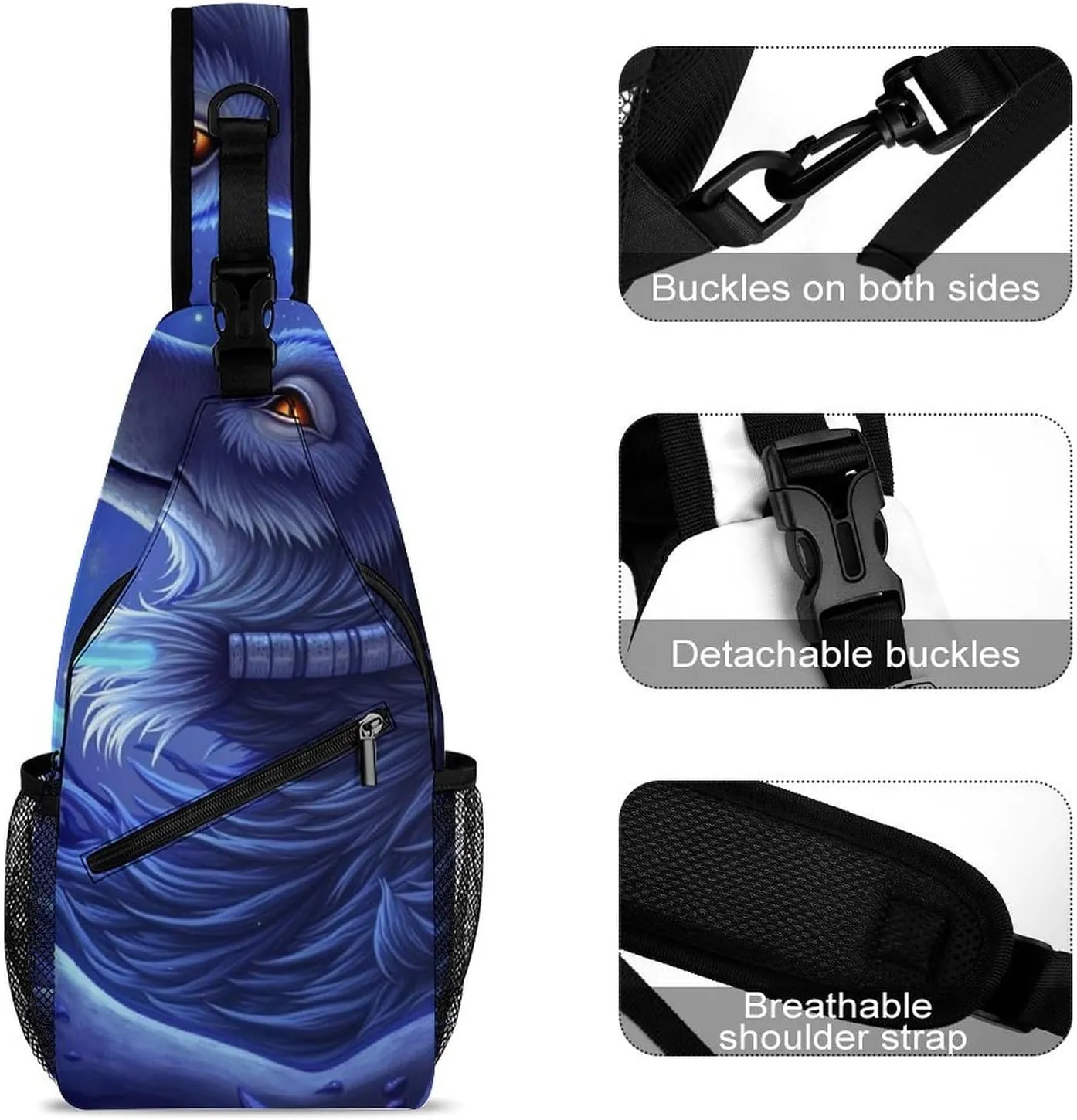 Sling Backpack for Women Men Multipurpose Anti-Theft Gym Crossbody Sack Satchel Outdoor Hiking Bag Tool Backpack, Blue Ocean Cool Wolf Art Crossbody Daypacks Chest Packs