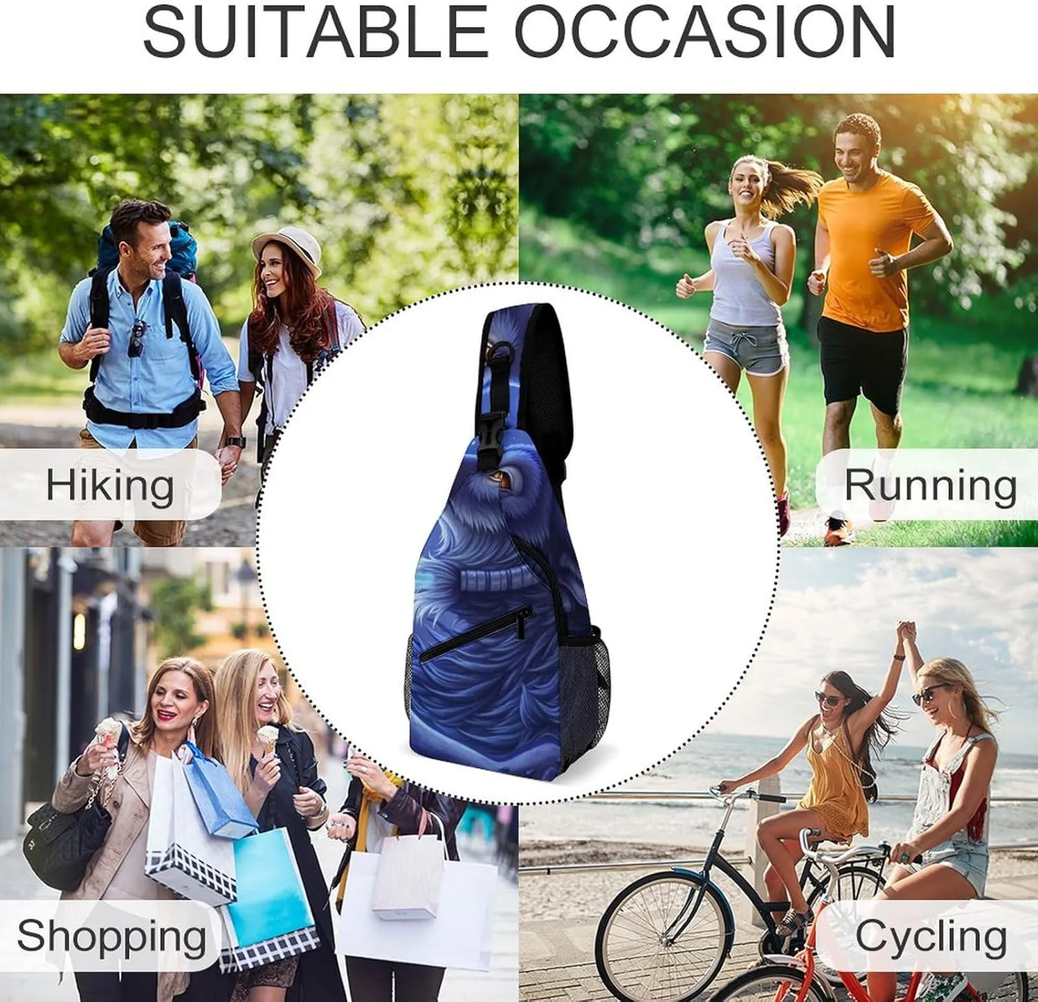 Sling Backpack for Women Men Multipurpose Anti-Theft Gym Crossbody Sack Satchel Outdoor Hiking Bag Tool Backpack, Blue Ocean Cool Wolf Art Crossbody Daypacks Chest Packs