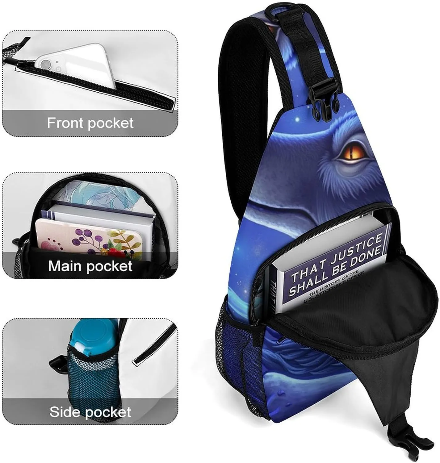 Sling Backpack for Women Men Multipurpose Anti-Theft Gym Crossbody Sack Satchel Outdoor Hiking Bag Tool Backpack, Blue Ocean Cool Wolf Art Crossbody Daypacks Chest Packs