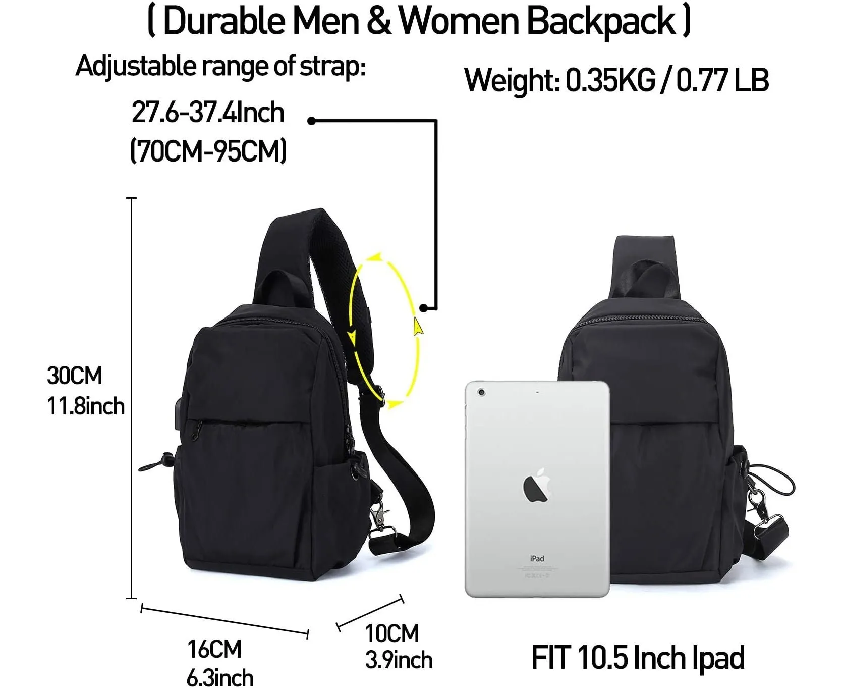 Sling Backpack Waterproof Lightweight One Strap Shoulder Chest Bag