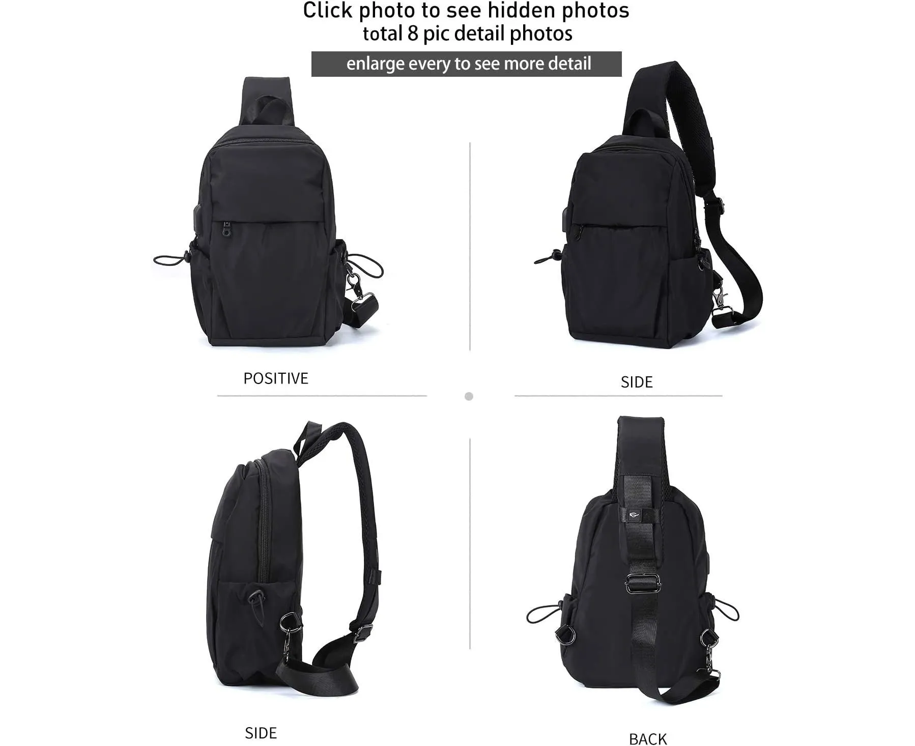 Sling Backpack Waterproof Lightweight One Strap Shoulder Chest Bag