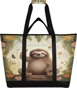 Sloth Reusable Insulated Cooler Bag with Ice Pack Compartment - Large 47L Waterproof Thermal Grocery Tote for Picnic Beach Camping Lunch Storage