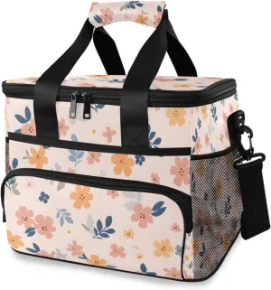Small Flowers Leaf Pink Cooler Bag Insulated Cooler Soft Sided Cooler 24 Can Portable Picnic Bag Large Leakproof Lunch Bag Box for Beach Grocery Camping Travel Car Men Women
