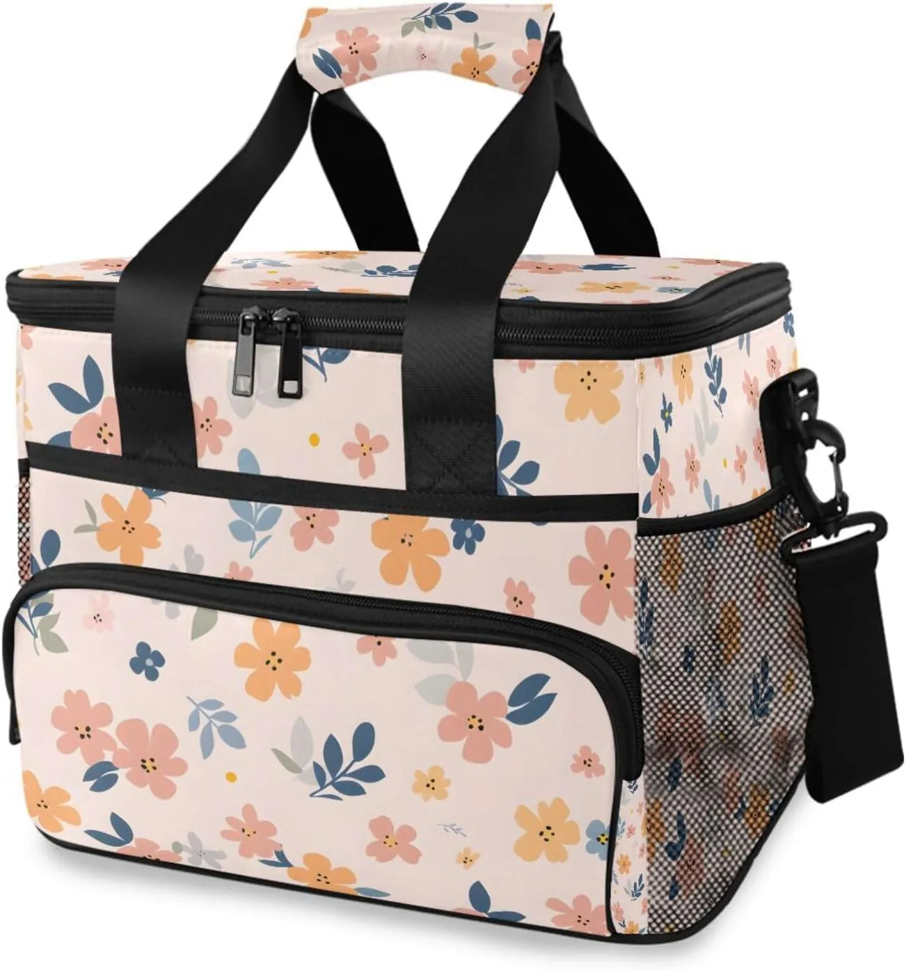 Small Flowers Leaf Pink Cooler Bag Insulated Cooler Soft Sided Cooler 24 Can Portable Picnic Bag Large Leakproof Lunch Bag Box for Beach Grocery Camping Travel Car Men Women