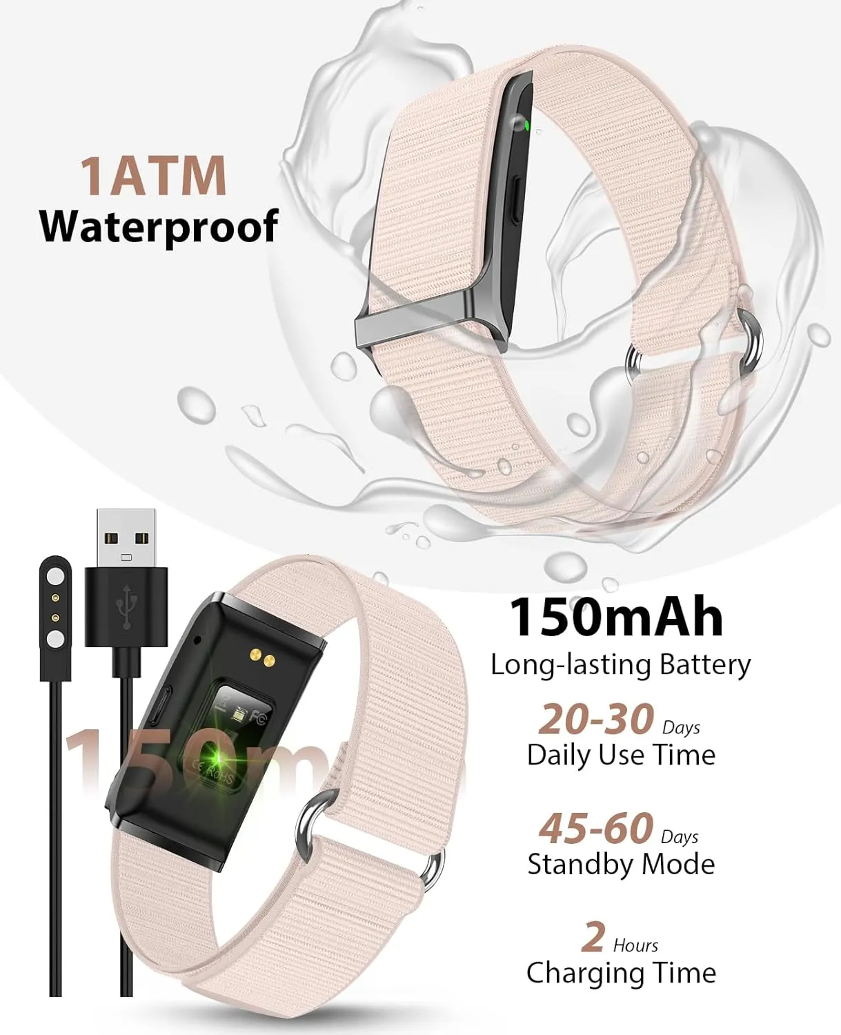 Smart Bracelet, Wearable Activity & Fitness Tracker Band, 24H Sleep Tracker, All-Day Continuous Heart Rate Blood Pressure Stress HRV Monitor, 120  Sport Modes Smart Wristband with 2 Bands, Free APP