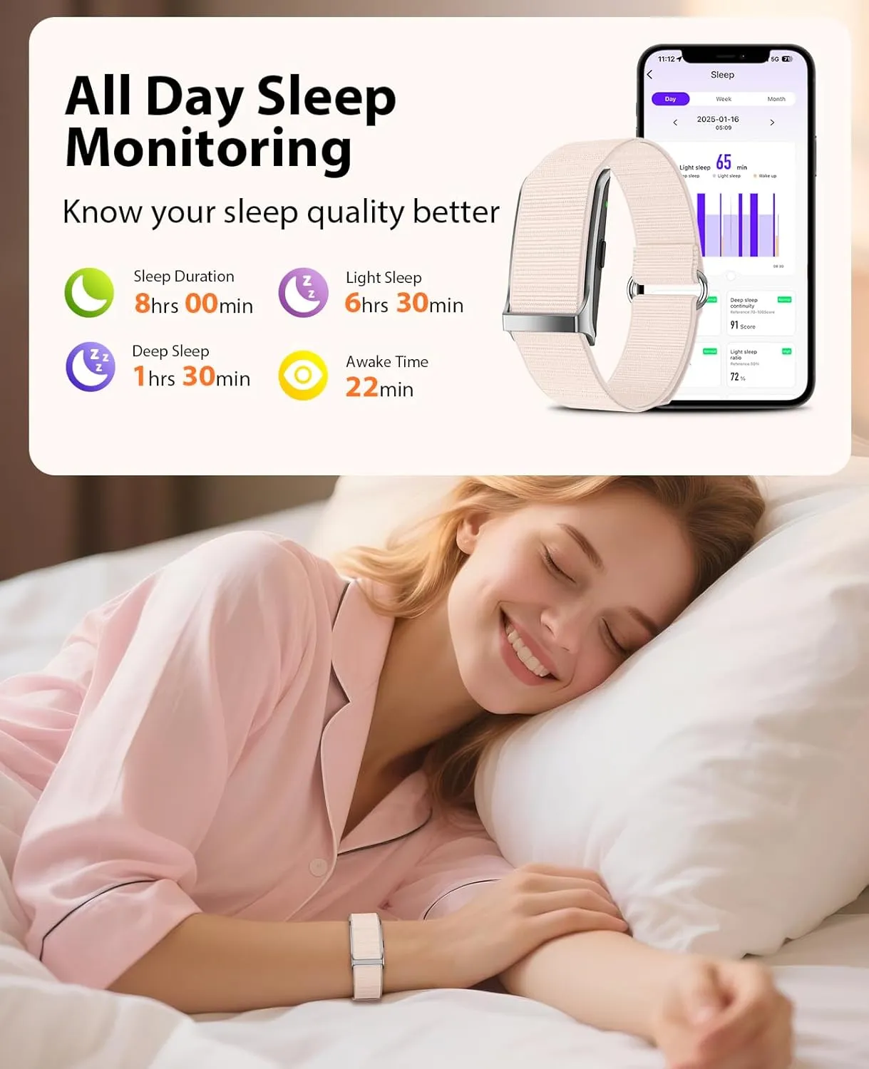Smart Bracelet, Wearable Activity & Fitness Tracker Band, 24H Sleep Tracker, All-Day Continuous Heart Rate Blood Pressure Stress HRV Monitor, 120  Sport Modes Smart Wristband with 2 Bands, Free APP
