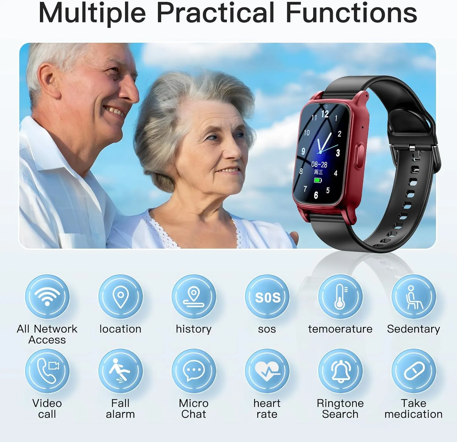 Smart Health Watch for Seniors & Alzheimer's - 4G GPS Tracker with Fall Detection, SOS Emergency Button, Two-Way Calling, Pedometer & Anti-Lost Alert for Dementia Patients