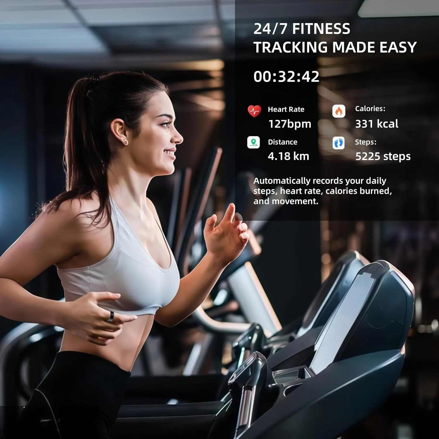 Smart Ring Fitness Tracker for iOS & Android – Sleep Monitor Heart Rate Blood Oxygen & Pressure 8 Sports Modes IP68 Waterproof NO Subscription Long Battery Life (Carbon Black, 9#(18.95mm/0.746in))