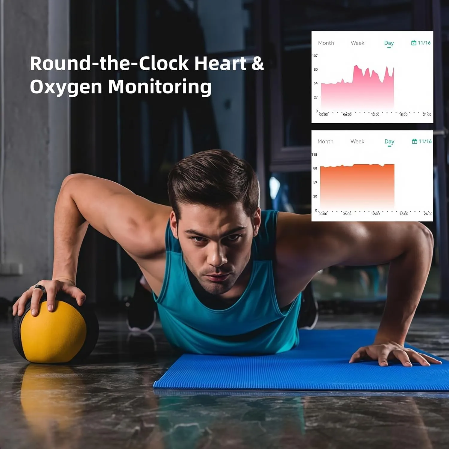 Smart Ring Fitness Tracker for iOS & Android – Sleep Monitor Heart Rate Blood Oxygen & Pressure 8 Sports Modes IP68 Waterproof NO Subscription Long Battery Life (Carbon Black, 9#(18.95mm/0.746in))