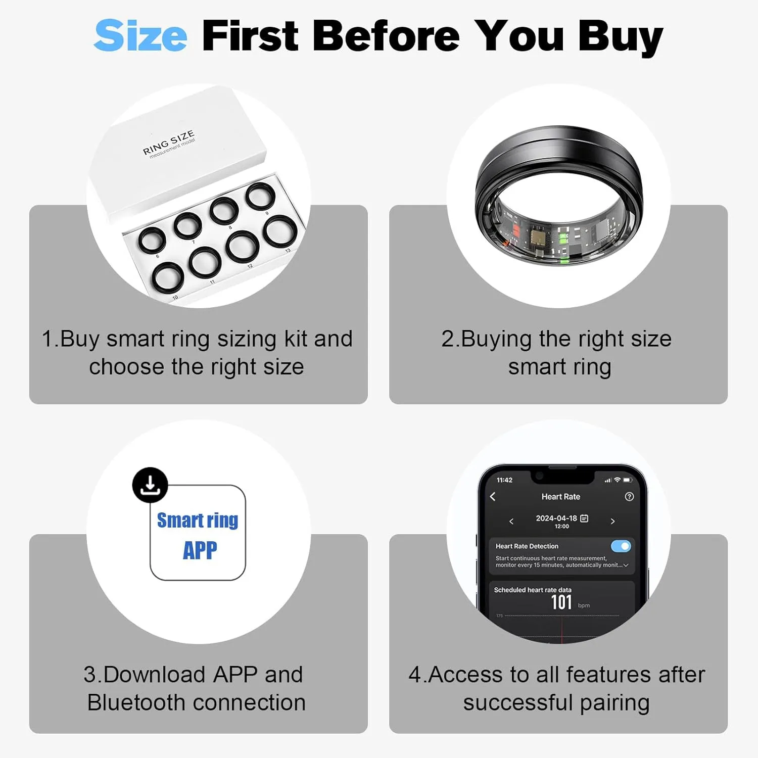 Smart Ring Health Tracker for Men/Women,Fitness Ring Sleep Tracker,Fast Charging for Long-Lasting Use,for Pedometer Exercise,Monitor Sleep, Heart Rate, Stress,Waterproof (Deep Gray, 8)