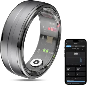 Smart Ring Health Tracker for Men/Women,Fitness Ring Sleep Tracker,Fast Charging for Long-Lasting Use,for Pedometer Exercise,Monitor Sleep, Heart Rate, Stress,Waterproof (Deep Gray, 8)