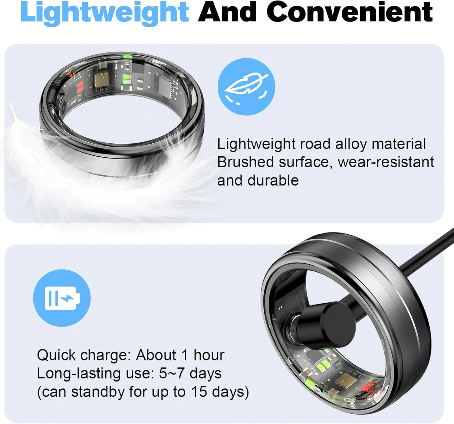 Smart Ring Health Tracker for Men/Women,Fitness Ring Sleep Tracker,Fast Charging for Long-Lasting Use,for Pedometer Exercise,Monitor Sleep, Heart Rate, Stress,Waterproof (Deep Gray, 8)