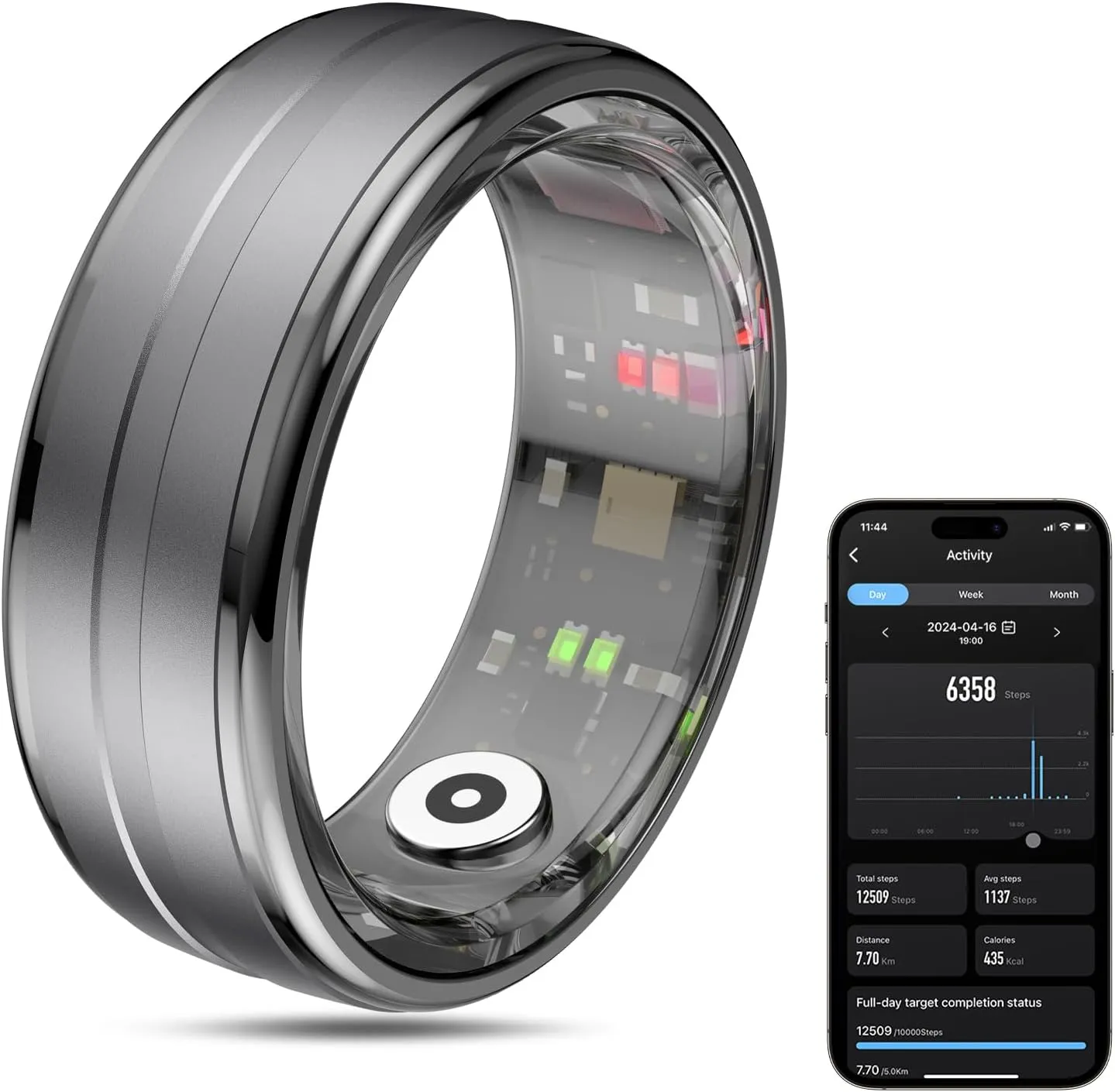 Smart Ring Health Tracker for Men/Women,Fitness Ring Sleep Tracker,Fast Charging for Long-Lasting Use,for Pedometer Exercise,Monitor Sleep, Heart Rate, Stress,Waterproof (Deep Gray, 8)