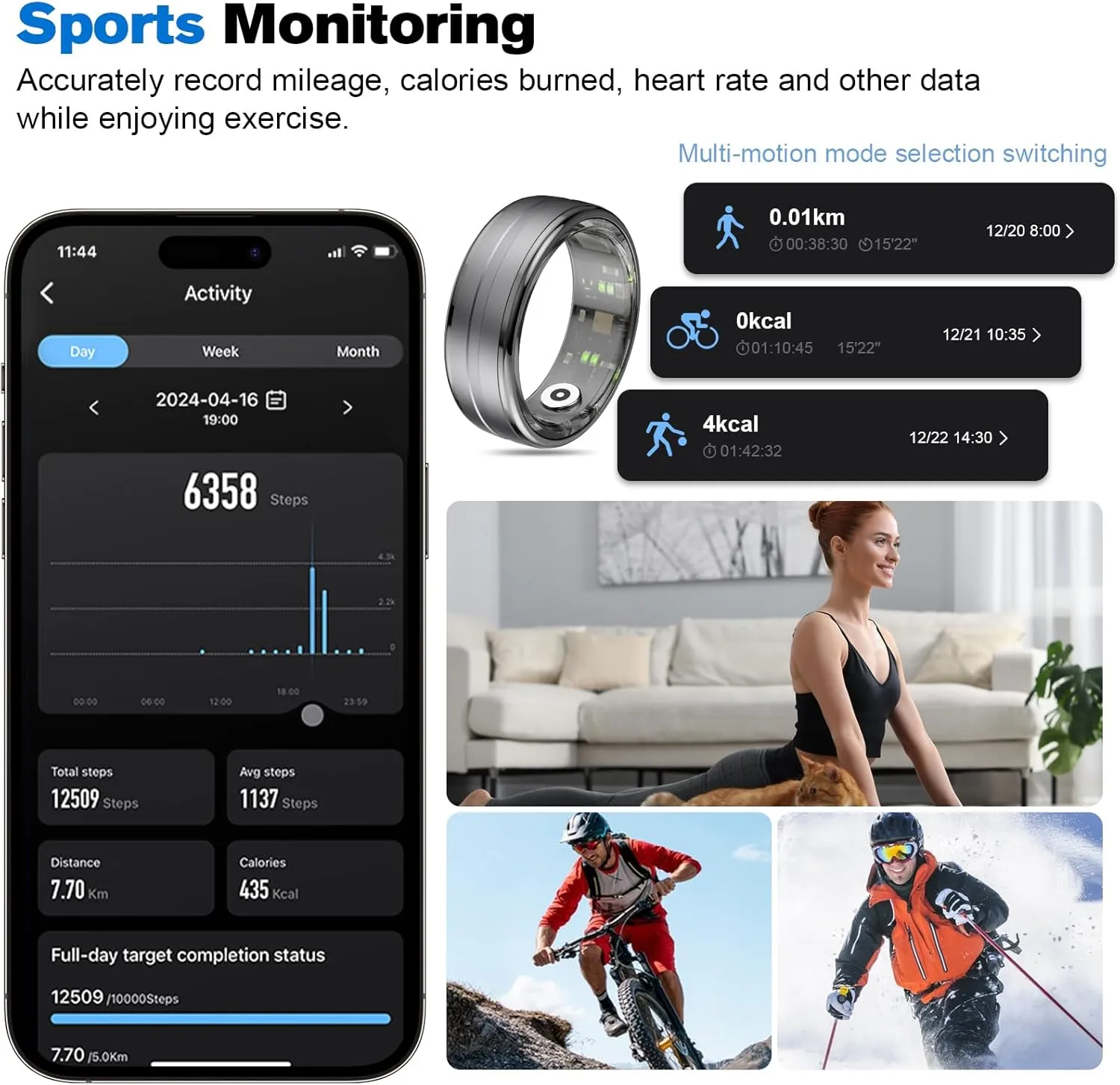 Smart Ring Health Tracker for Men/Women,Fitness Ring Sleep Tracker,Fast Charging for Long-Lasting Use,for Pedometer Exercise,Monitor Sleep, Heart Rate, Stress,Waterproof (Deep Gray, 8)