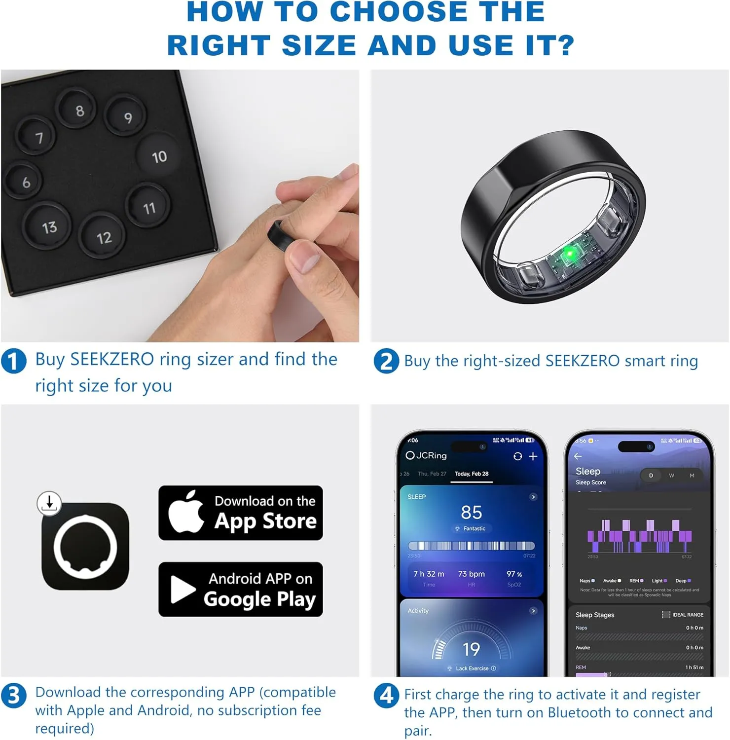 Smart Ring-Size First Before You Buy, No APP Subscription,7-10 Days of Use,Sleep|Activity|Stress|Heart Rate|SPO₂ Tracker, Compatible with iOS and Android (Black, 10)