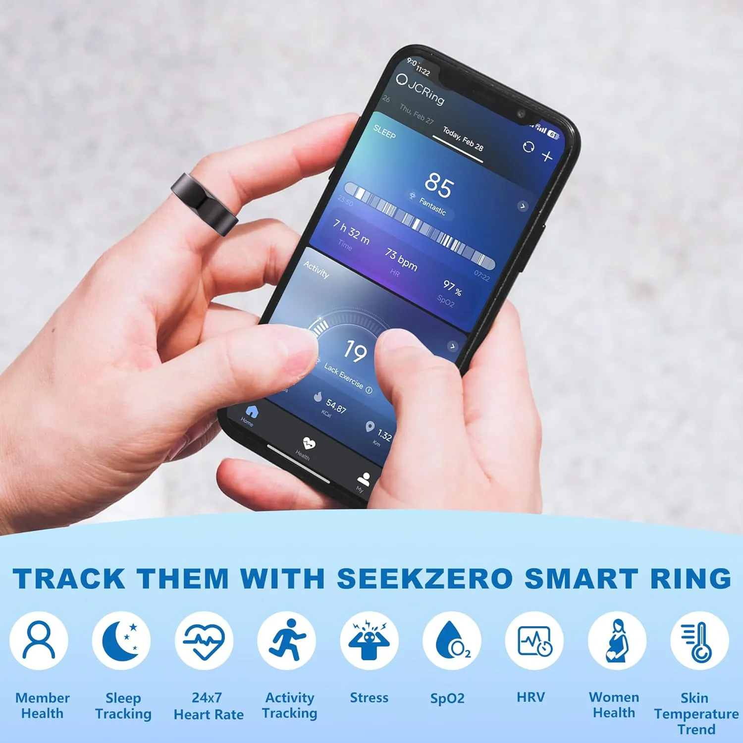 Smart Ring-Size First Before You Buy, No APP Subscription,7-10 Days of Use,Sleep|Activity|Stress|Heart Rate|SPO₂ Tracker, Compatible with iOS and Android (Black, 10)