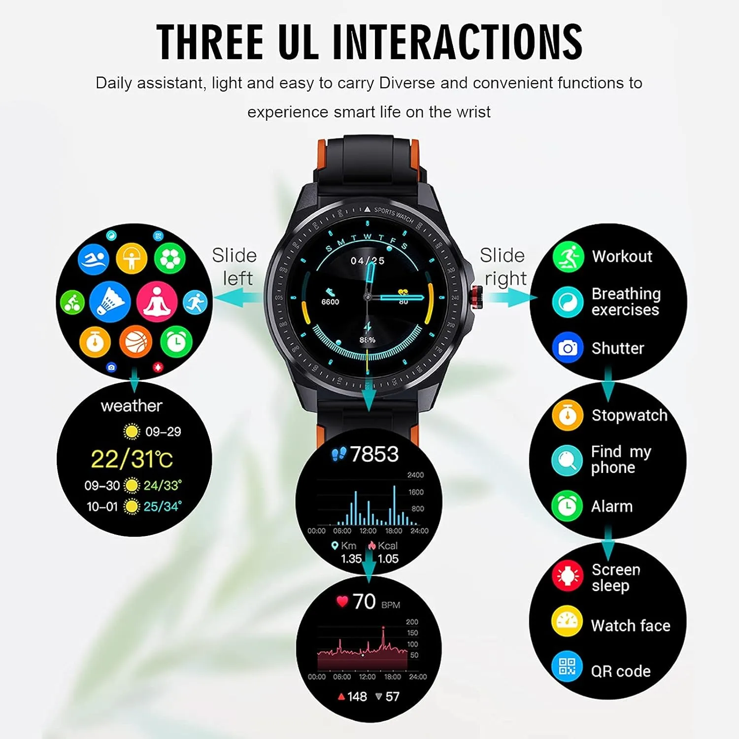 Smart Watch for Men, IP68 Waterproof Fitness Tracker, 1.28''HD Sport Watch with Heart Rate Monitor Breathe Training Music Control Camera Pedometer, Bluetooth Smartwatch for Android iPhone