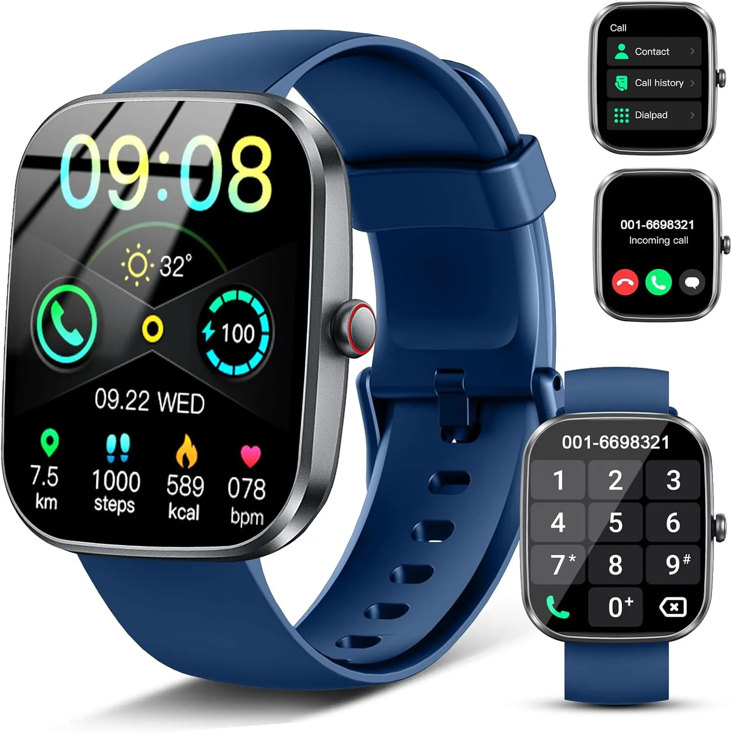 Smart Watch(Answer/Make Call), 1.91" Smartwatch for Men Women, New Fitness Watch with 110  Sport Modes, Fitness Activity Tracke with Pedometer/Sleep Monitor//IP68 Waterproof, for Android iOS, Blue