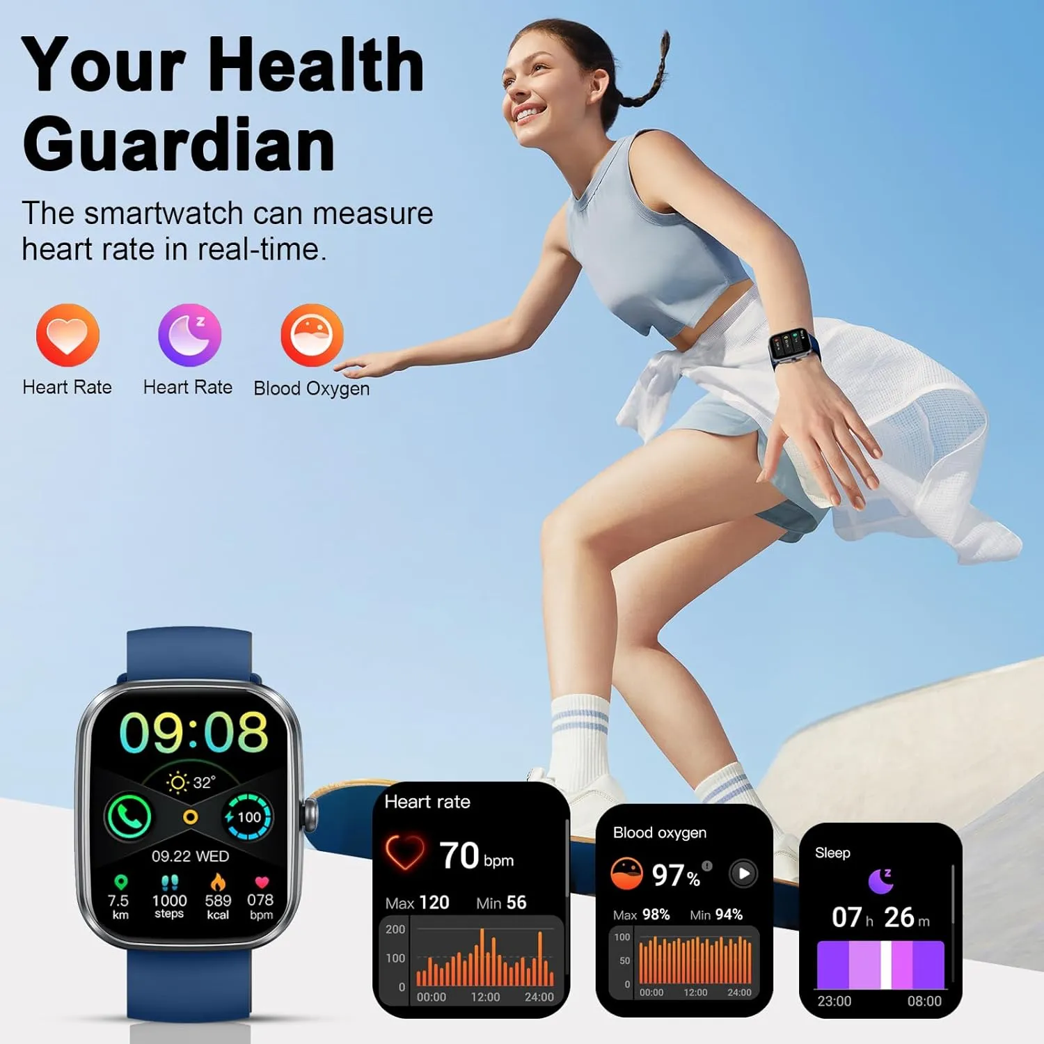 Smart Watch(Answer/Make Call), 1.91" Smartwatch for Men Women, New Fitness Watch with 110  Sport Modes, Fitness Activity Tracke with Pedometer/Sleep Monitor//IP68 Waterproof, for Android iOS, Blue