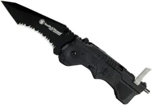 Smith & Wesson 1st Response SW911B 8.2in High Carbon S.S. Assisted Opening Knife with 3.4in Serrated Tanto Blade and Nylon Handle for Outdoor, Tactical, Survival and EDC