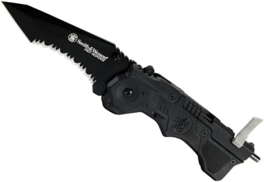 Smith & Wesson 1st Response SW911B 8.2in High Carbon S.S. Assisted Opening Knife with 3.4in Serrated Tanto Blade and Nylon Handle for Outdoor, Tactical, Survival and EDC