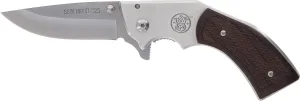 Smith & Wesson 7.5in Stainless Steel Model 325 Revolver Folding Knife with 3in Drop Point Blade, Rosewood Handle and Leather Holster for Outdoor, Tactical, Survival and EDC