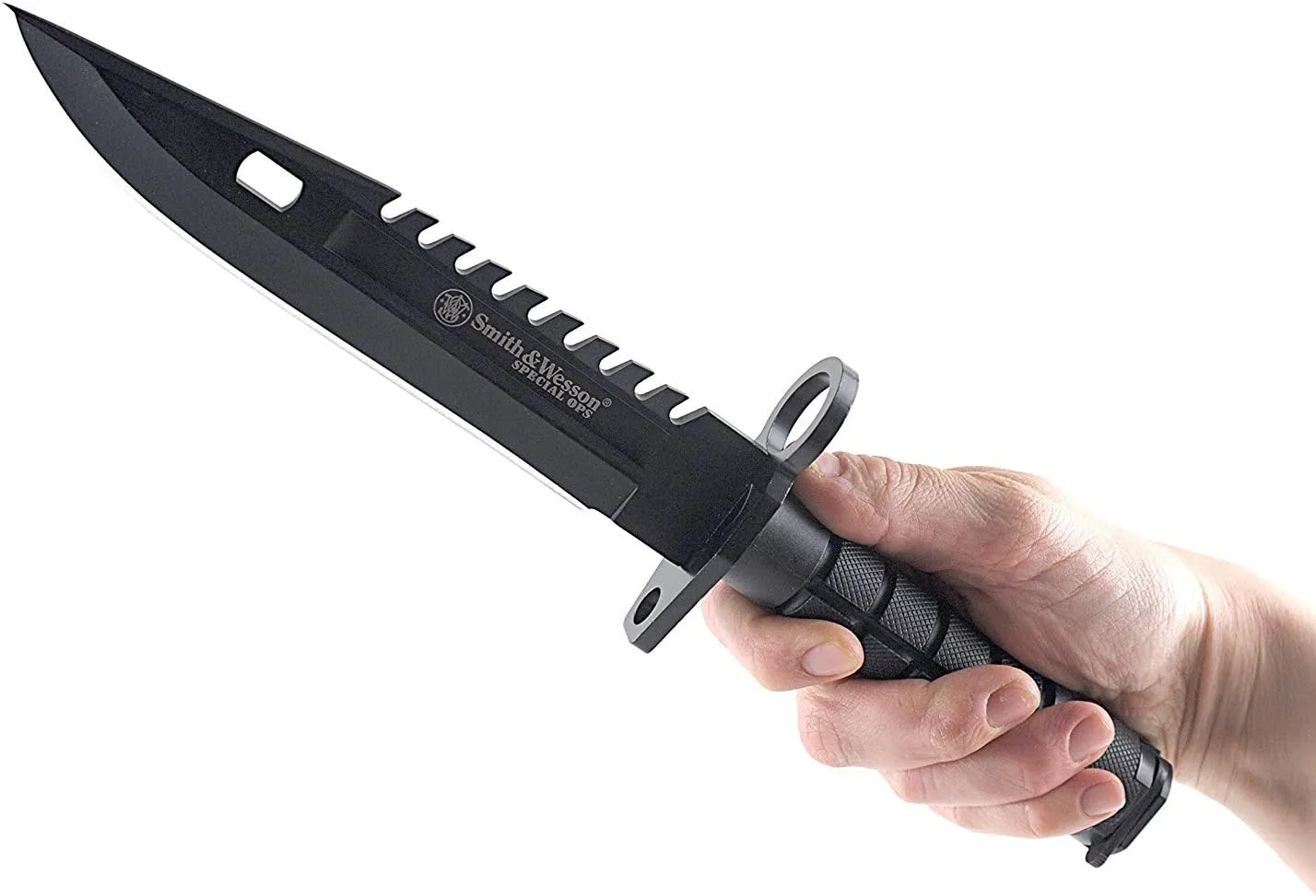 Smith & Wesson SW3B 12.8in S.S. Fixed Blade Knife with 7.8in Bowie Blade with Notched Spine and Nylon Fiber Handle for Outdoor, Tactical, Survival and EDC