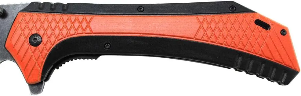 Snake Eye Tactical 12" Heavy Duty Stonewashed Blade Ultra Smooth One Hand Opening Folding Pocket Knife Limited Edition Collectors Knife - Ideal for Recreational Work Hiking Camping (Orange)