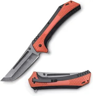 Snake Eye Tactical 12" Heavy Duty Stonewashed Blade Ultra Smooth One Hand Opening Folding Pocket Knife Limited Edition Collectors Knife - Ideal for Recreational Work Hiking Camping (Orange)