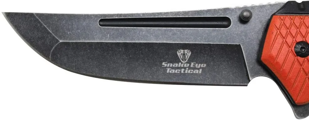Snake Eye Tactical 12" Heavy Duty Stonewashed Blade Ultra Smooth One Hand Opening Folding Pocket Knife Limited Edition Collectors Knife - Ideal for Recreational Work Hiking Camping (Orange)