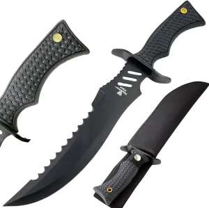 Snake Eye Tactical Fix Blade Rambo Style Survival Hunting Outdoor Knife With Nylon Sheath (Black-6804)