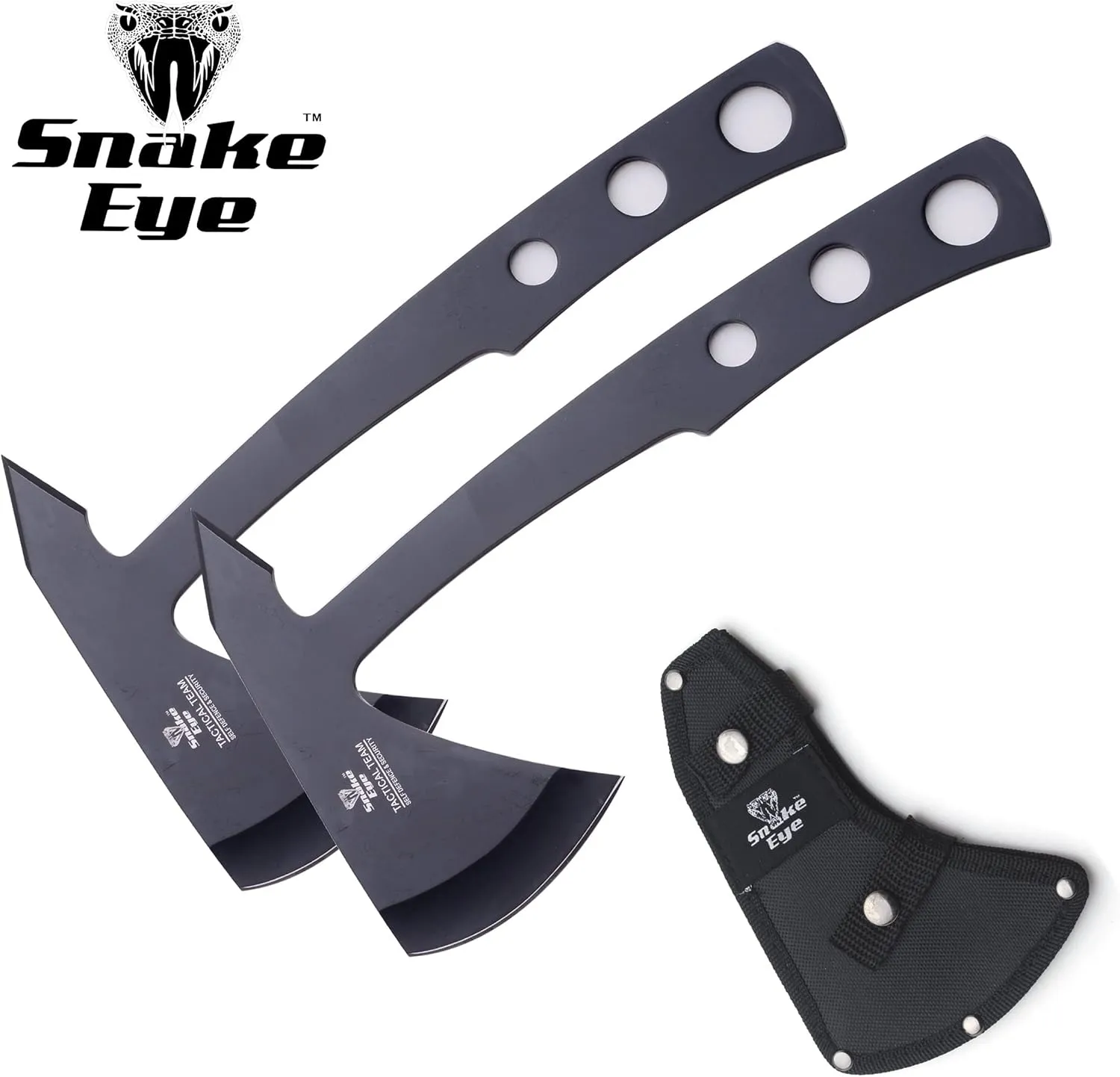 Snake Eye Tactical Tomahawk Throwing Knife, 9.5 Inch Overall Length, Stainless Steel Blade, with Nylon Sheath (Black(Pair))